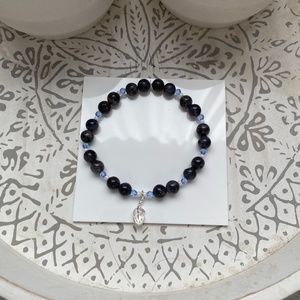 Labradorite and Light Saphire beaded bracelet * 8 mm